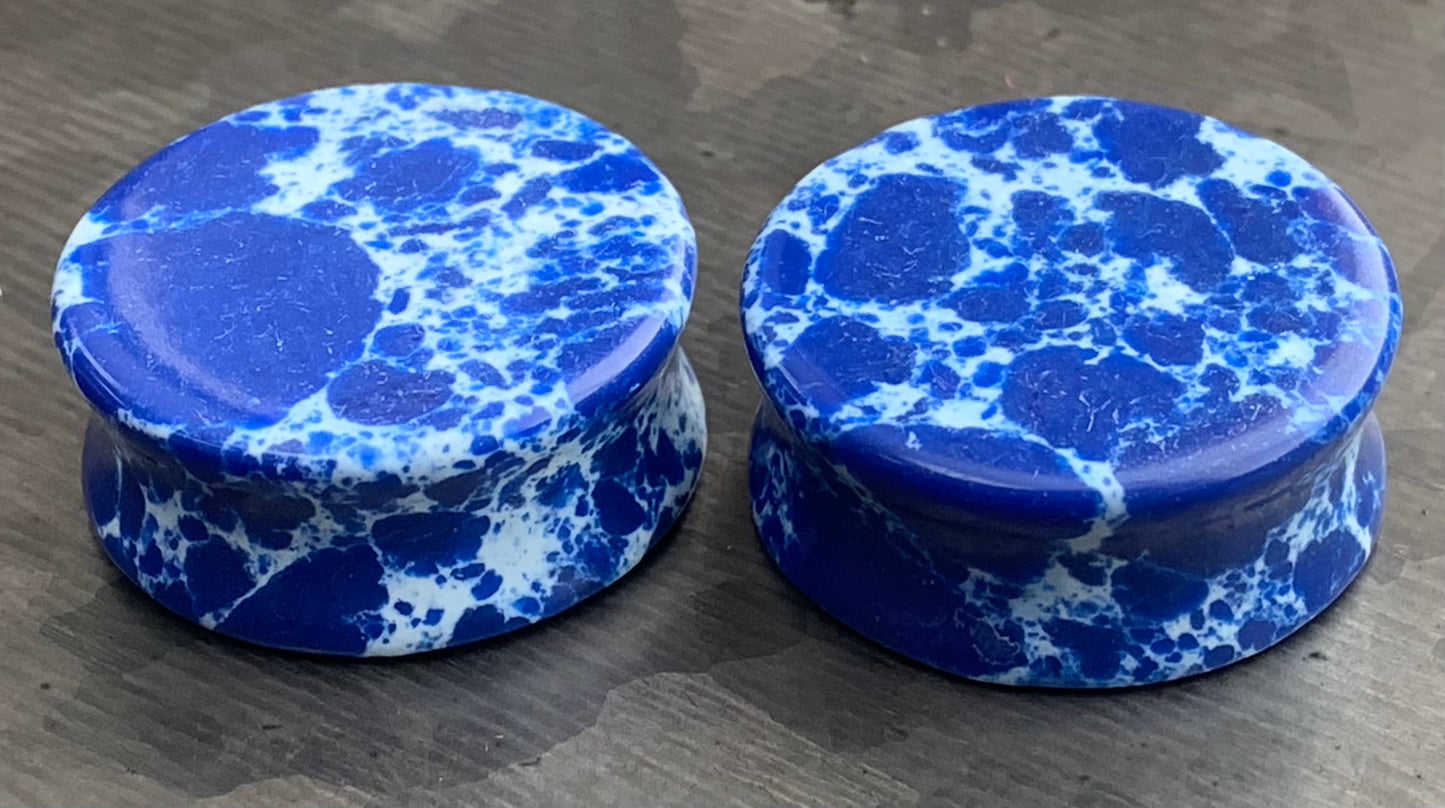 Pair of Brilliant Imperial Blue Jasper Stone Double Flare Plugs - Gauges 6g (4mm) through 1"(25mm) available!