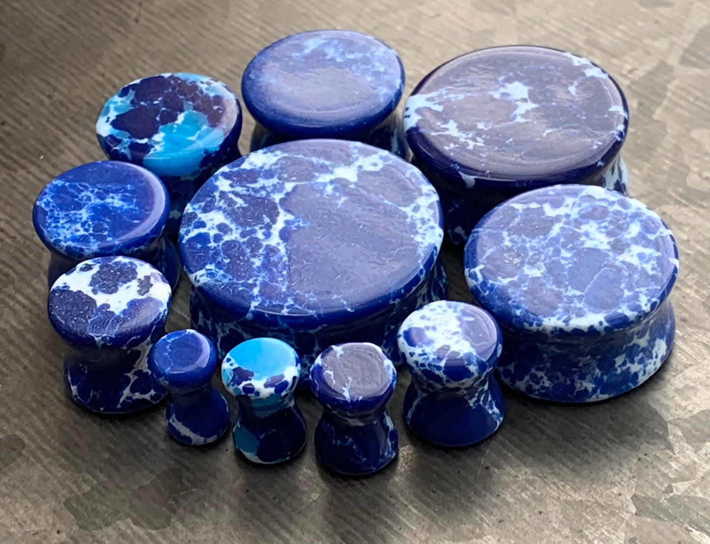 Pair of Brilliant Imperial Blue Jasper Stone Double Flare Plugs - Gauges 6g (4mm) through 1"(25mm) available!