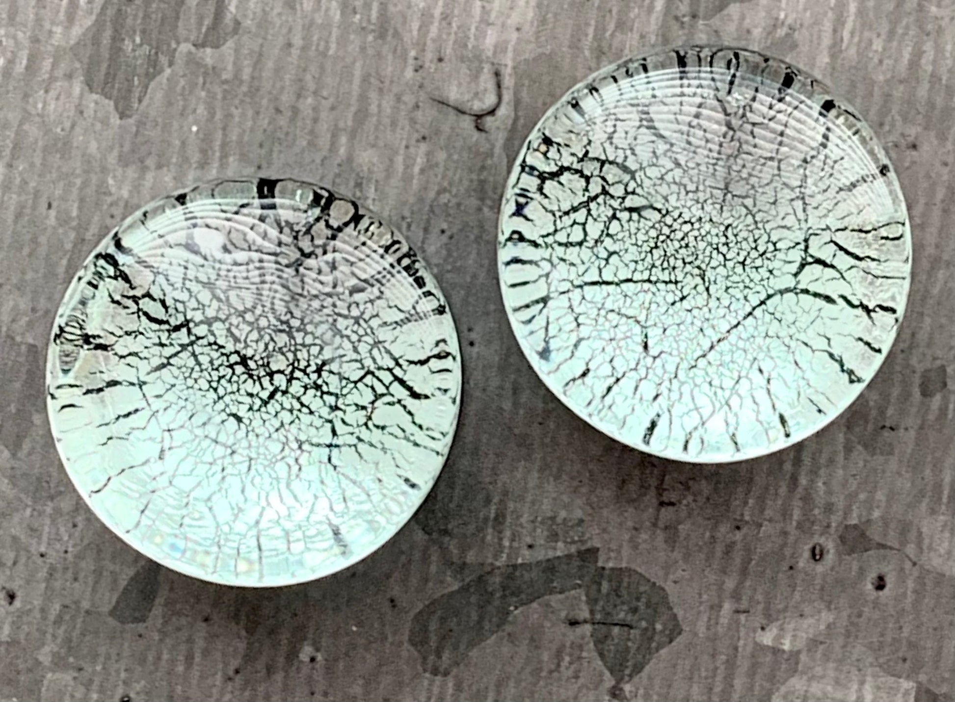 PAIR of Beautiful Silver & Black Fracture Design Pyrex Glass Plugs - Gauges 2g (6mm) through 3/4" (19mm) available!