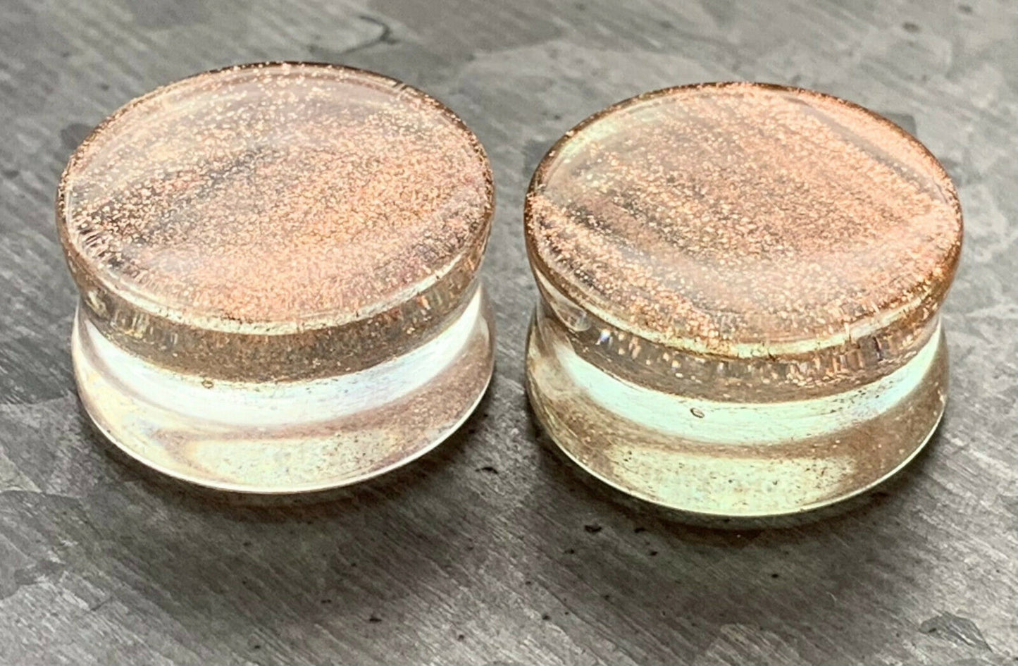 PAIR of Unique Golden Sand Design Glass Double Flare Plugs - Gauges 4g (5mm) thru 3/4" (19mm) Available!