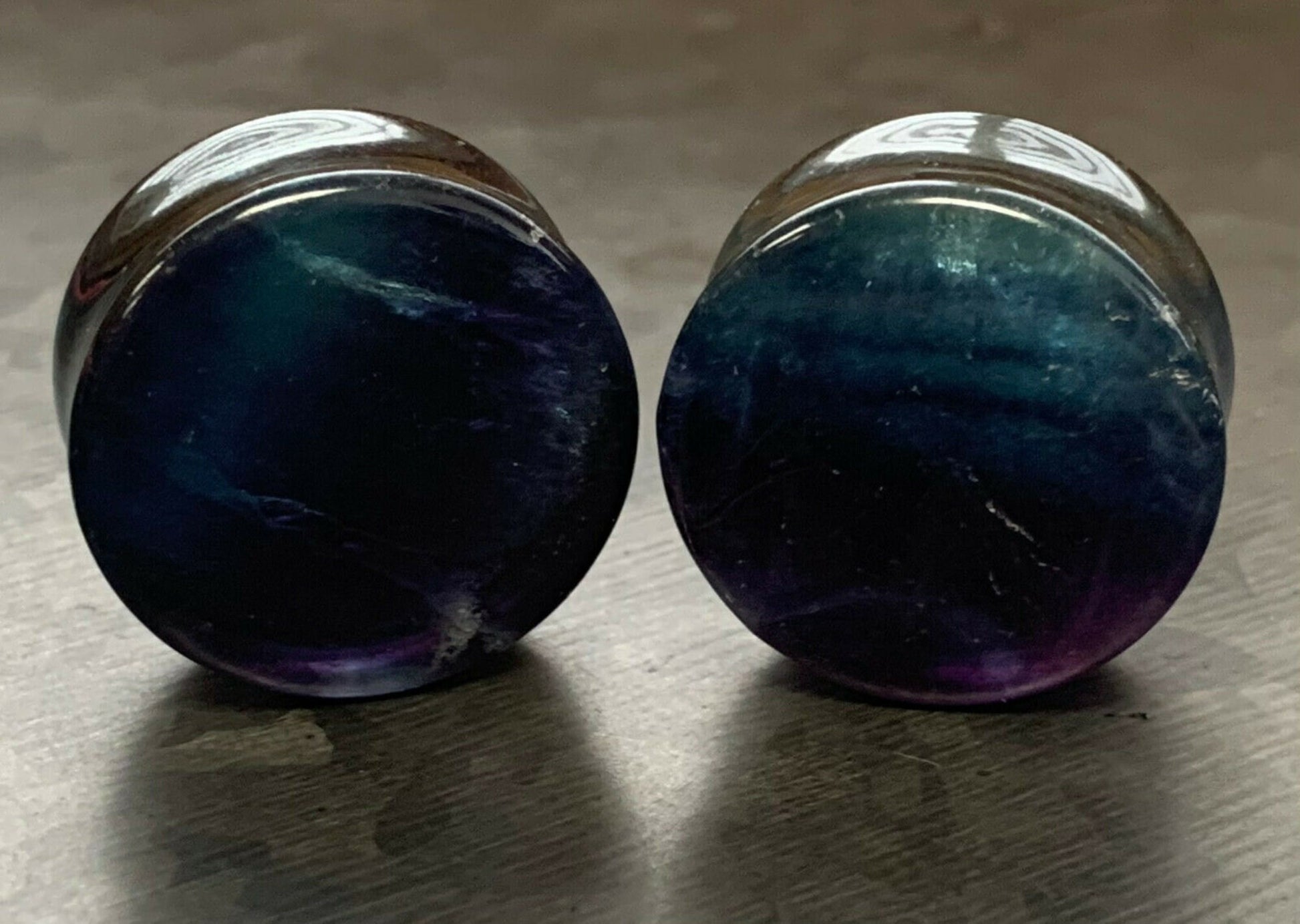 PAIR of 1" (25mm) Unique Rainbow Fluorite Stone Plugs - You Choose Your Exact Pair!