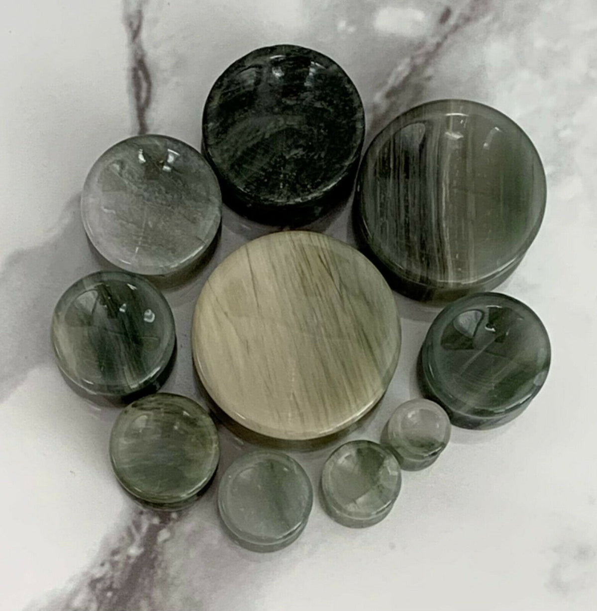 PAIR of Unique Organic Concave Green Jasper Double Flare Stone Plugs - Gauges 2g (6mm) up to 1" (25mm) available!