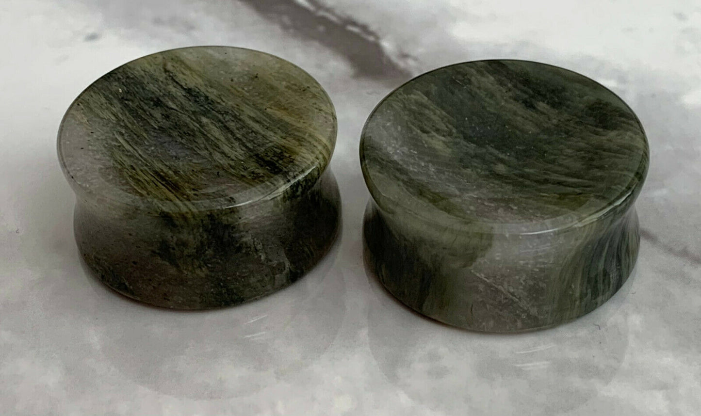 PAIR of Unique Organic Concave Green Jasper Double Flare Stone Plugs - Gauges 2g (6mm) up to 1" (25mm) available!