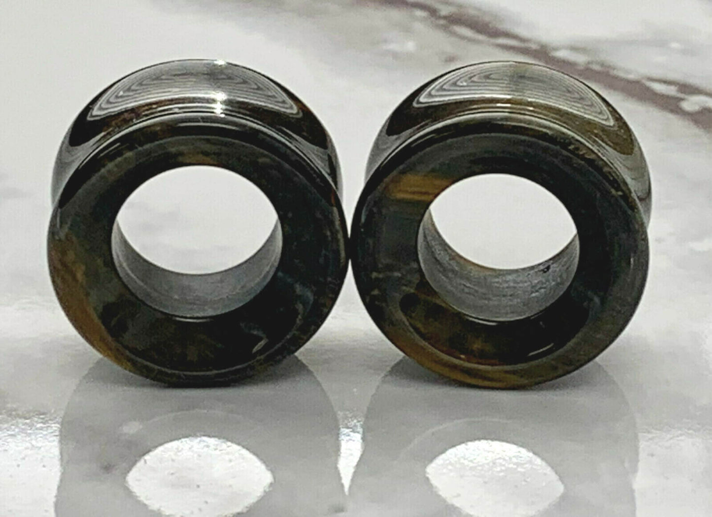 PAIR of Beautiful Blue Tiger Eye Organic Stone Tunnels - Gauges 2g (6mm) up to 3/4" (19mm) available!