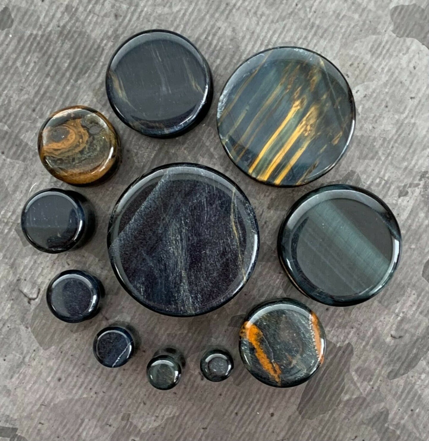 PAIR of Beautiful Blue Tiger Eye Organic Stone Plugs - Gauges 6g (4mm) up to 1" (25mm) available!