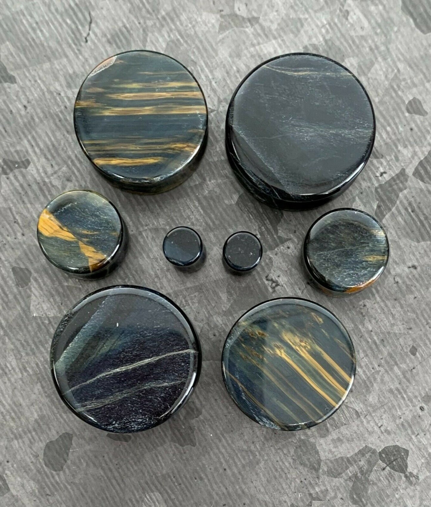 PAIR of Beautiful Blue Tiger Eye Organic Stone Plugs - Gauges 6g (4mm) up to 1" (25mm) available!