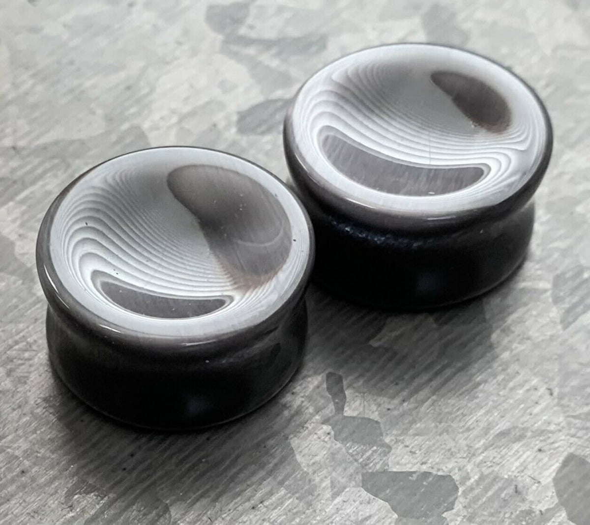 PAIR of Stunning Concave Grey Cat Eye Double Flare Stone Plugs - Gauges Gauges 2g (6mm) up to 1" (25mm) available!
