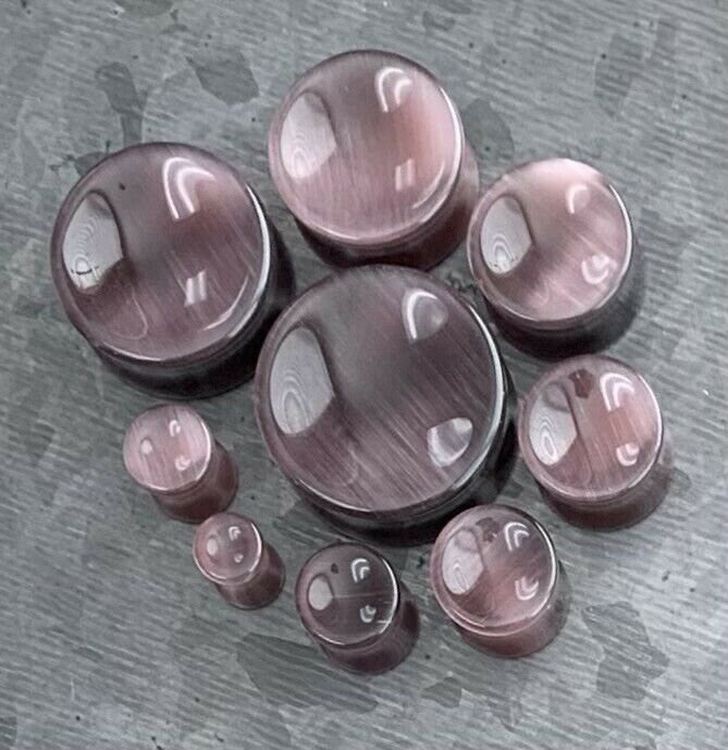 PAIR of Beautiful Concave Purple Cat Eye Double Flare Stone Plugs - Gauges Gauges 2g (6mm) up to 1" (25mm) available!