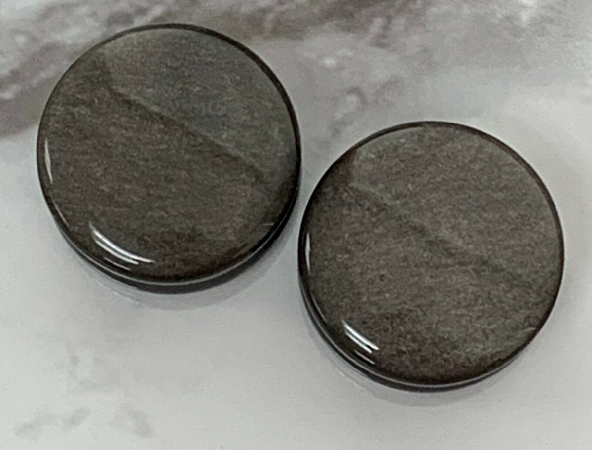 PAIR of Stunning Silver Obsidian Organic Double Flare Stone Plugs - Gauges 4g (5mm) up thru 1" (25mm) available!