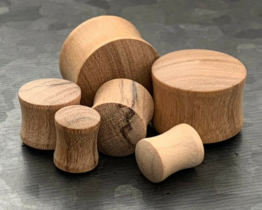 PAIR of Beautiful Organic Olive Wood Convex Saddle Double Flare Plugs/Tunnels - Gauges 2g (6mm) up to 3/4" (19mm) available!