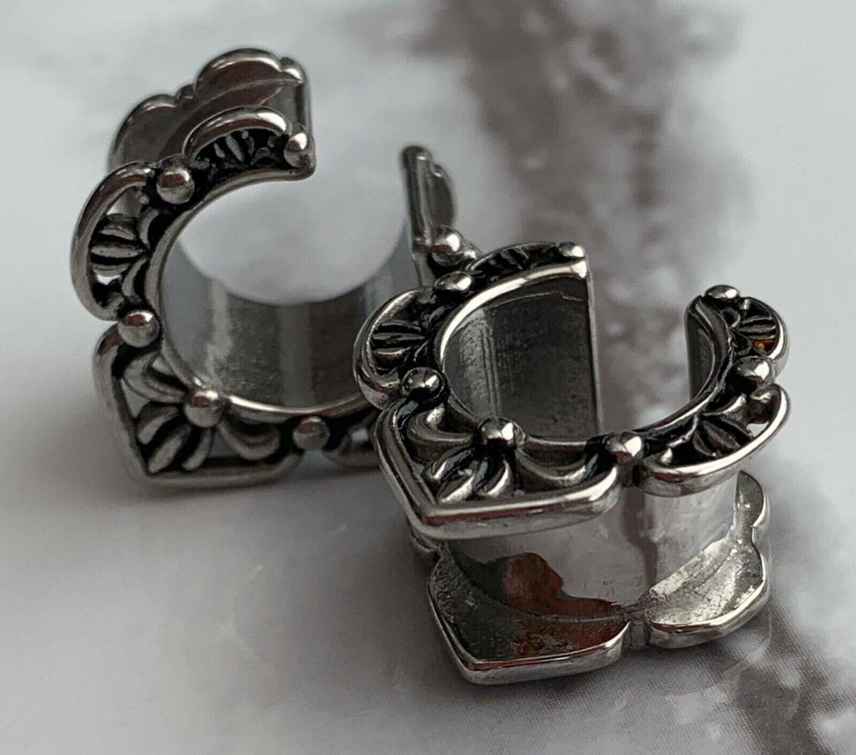 PAIR of Fretwork Ear Spreaders made with 316L ASTM F-138 Surgical Steel Tunnels/Plugs - Gauges 0g (8mm) thru 5/8" (16mm) available!