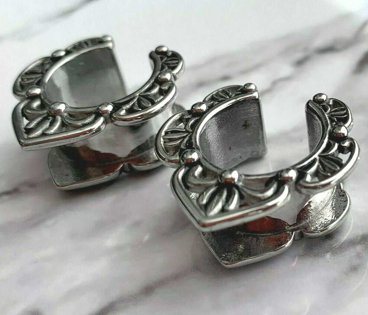 PAIR of Fretwork Ear Spreaders made with 316L ASTM F-138 Surgical Steel Tunnels/Plugs - Gauges 0g (8mm) thru 5/8" (16mm) available!