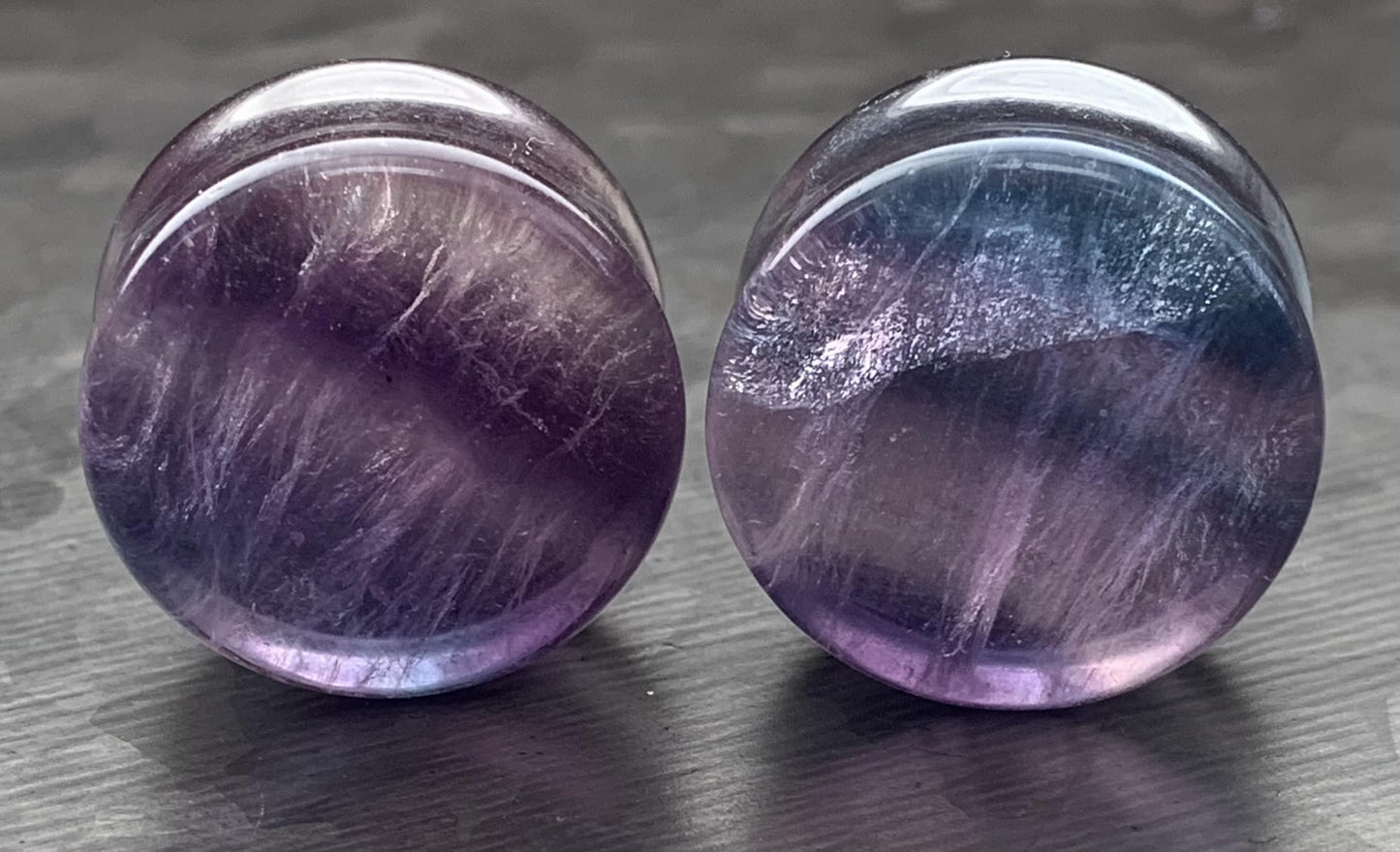 PAIR of 7/8" (22mm) Unique Rainbow Fluorite Stone Plugs - You Choose Your Exact Pair!