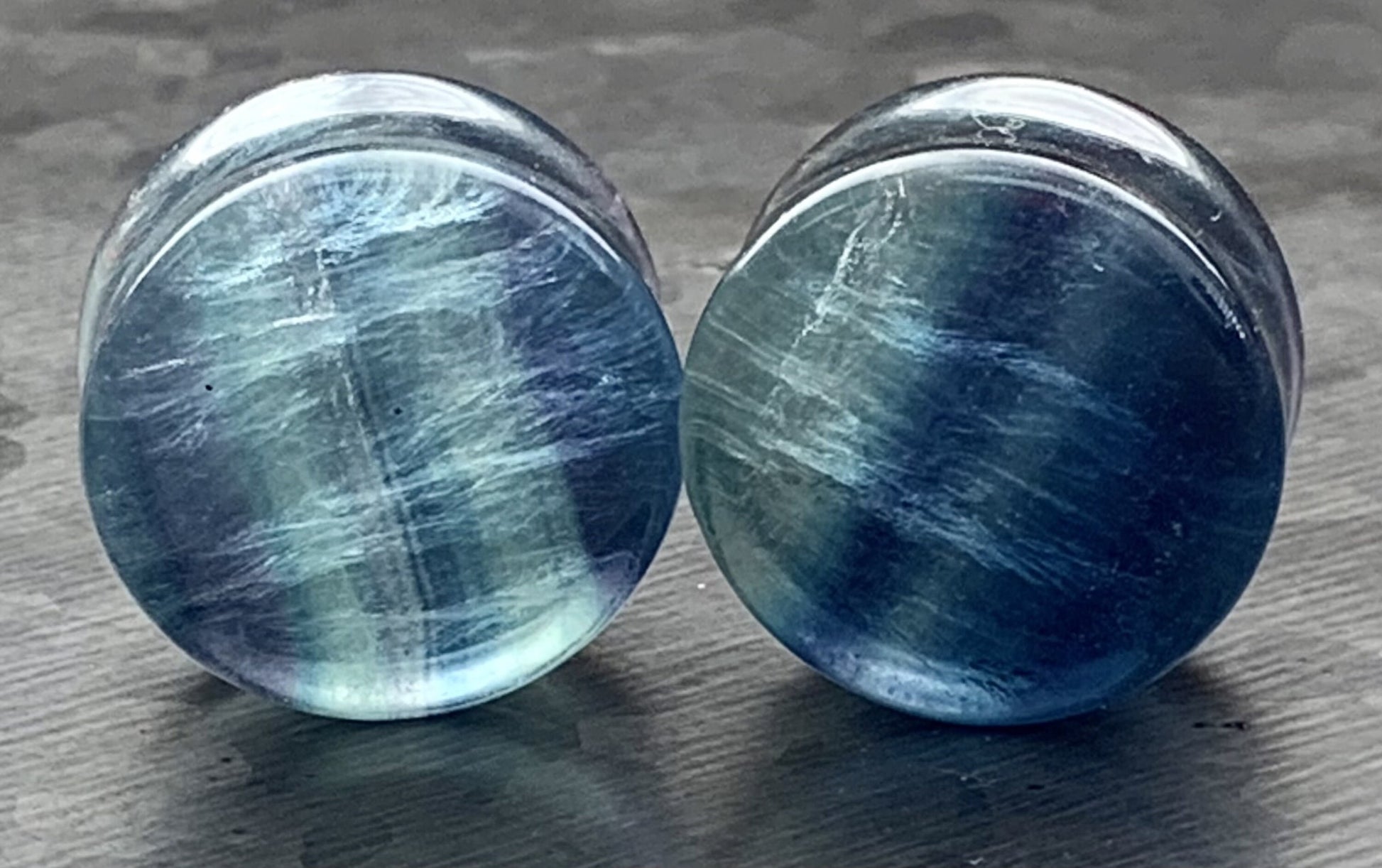 PAIR of 7/8" (22mm) Unique Rainbow Fluorite Stone Plugs - You Choose Your Exact Pair!