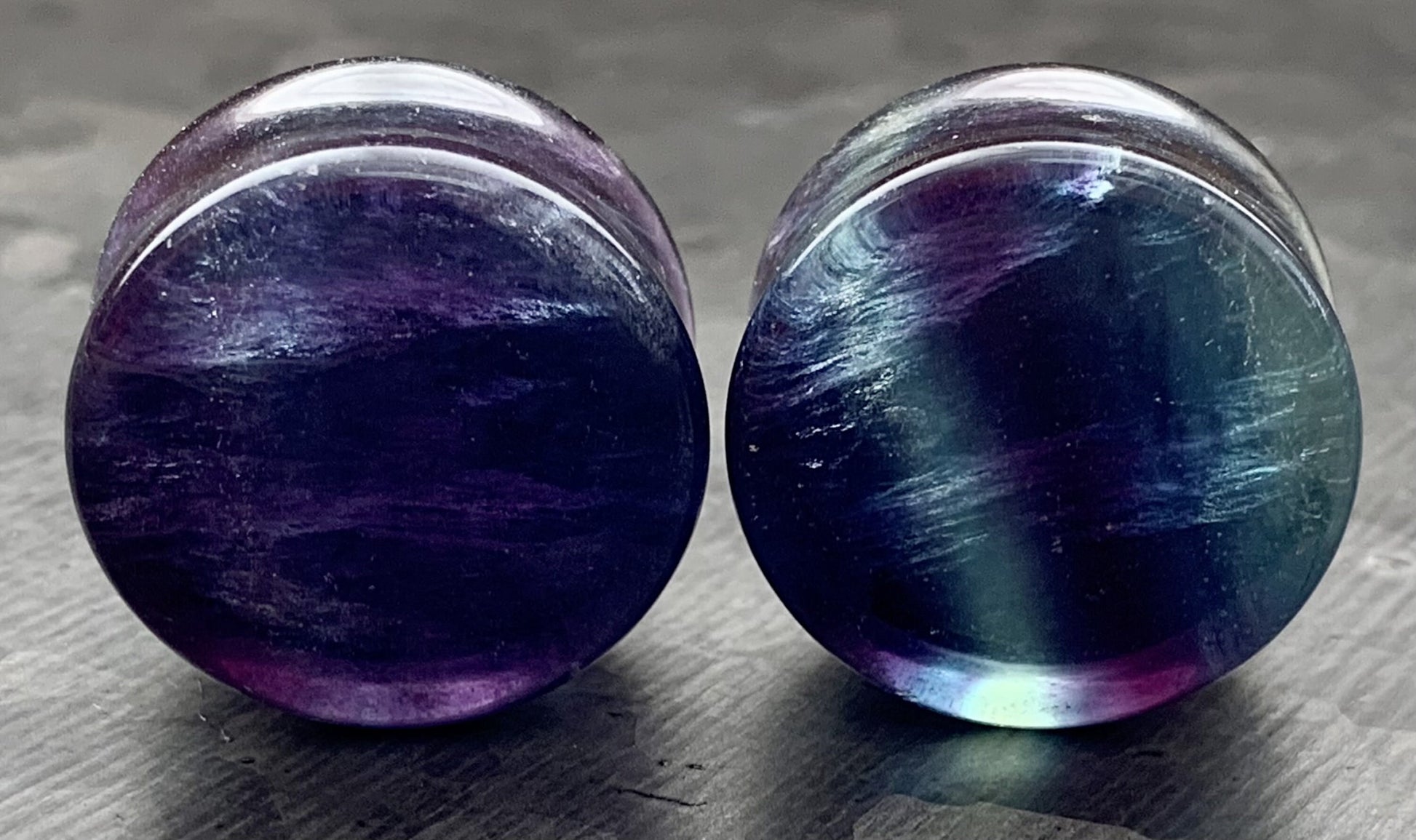 PAIR of 7/8" (22mm) Unique Rainbow Fluorite Stone Plugs - You Choose Your Exact Pair!