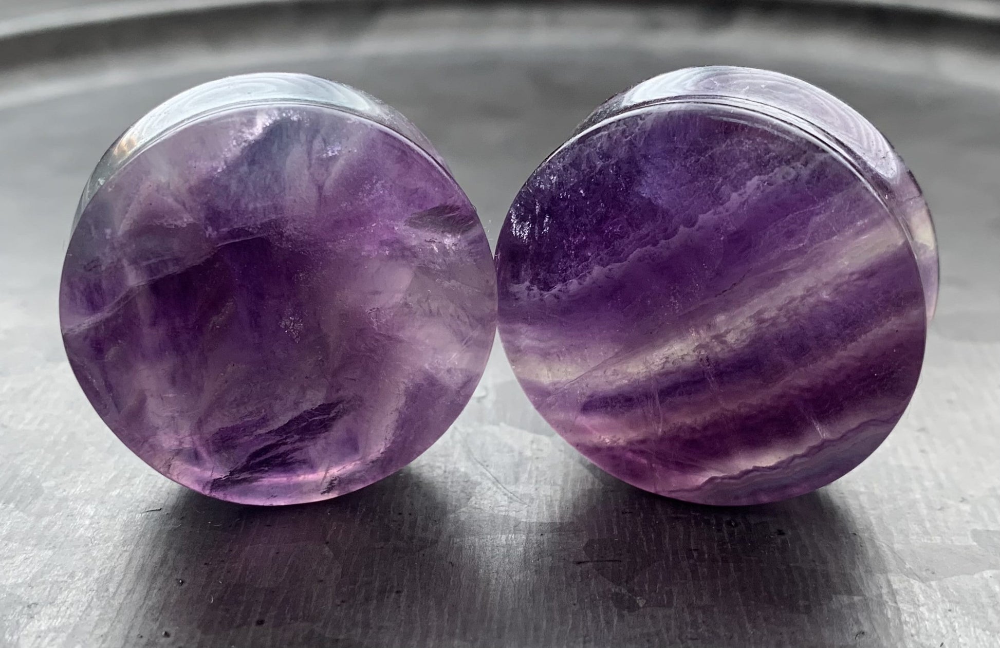 PAIR of 1" (25mm) Unique Rainbow Fluorite Stone Plugs - You Choose Your Exact Pair!