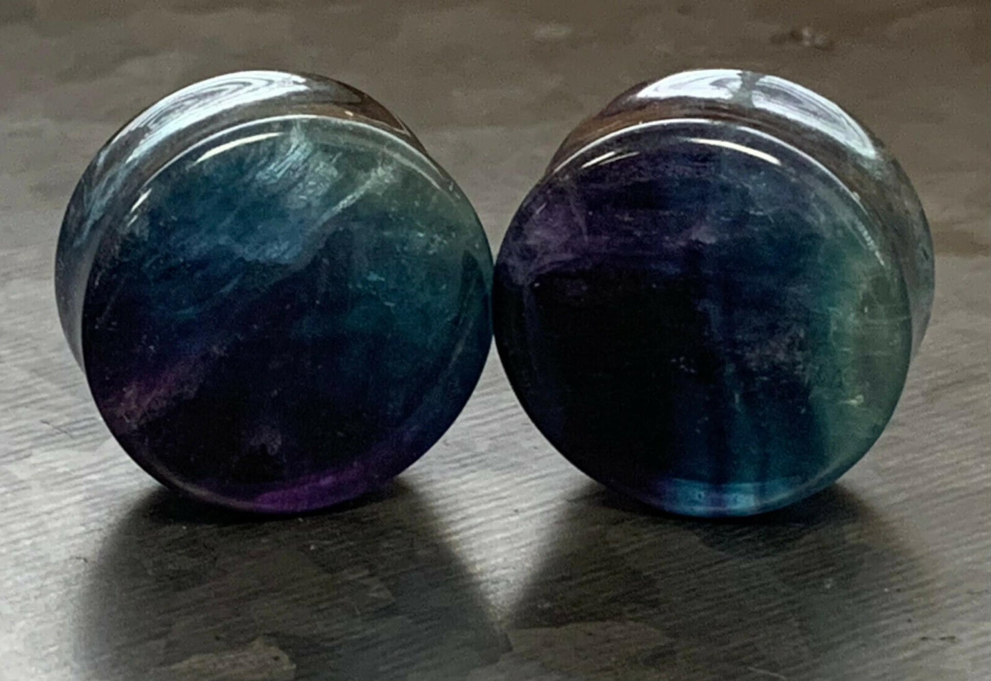 PAIR of 1" (25mm) Unique Rainbow Fluorite Stone Plugs - You Choose Your Exact Pair!