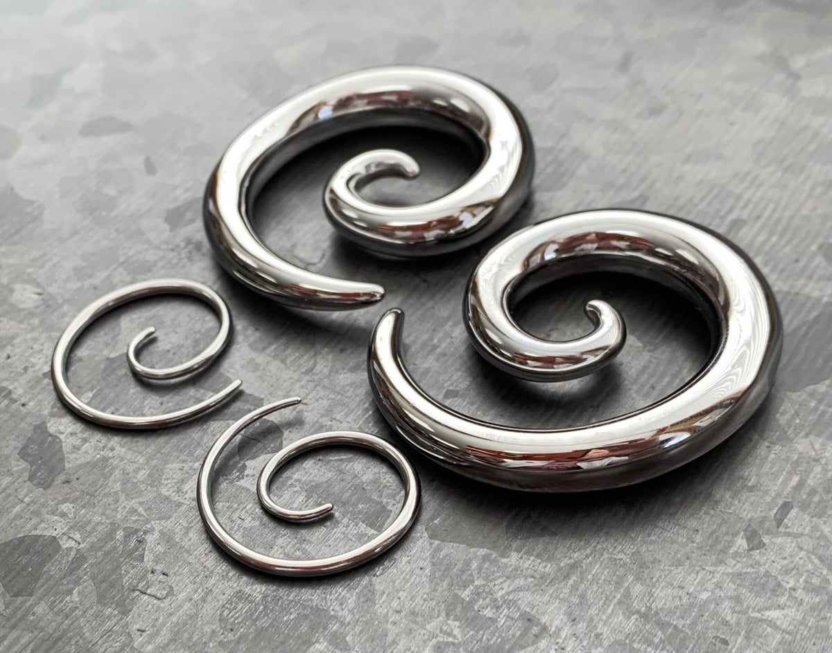 PAIR of Unique Stainless Steel Spiral Tapers Expanders - Gauges 14g thru 0g (8mm) available!