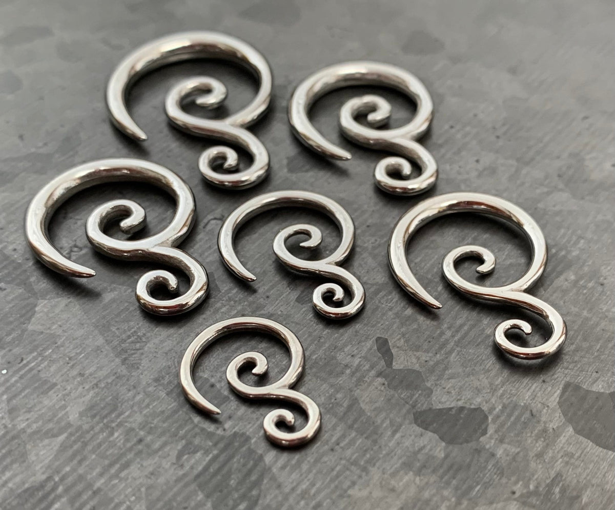 PAIR of Sunning Steel Double Swirl Hanging Tapers - Expanders - Gauges 14g (1.6mm) thru 6g (4mm) available!