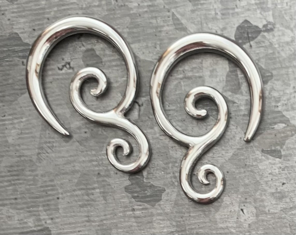 PAIR of Sunning Steel Double Swirl Hanging Tapers - Expanders - Gauges 14g (1.6mm) thru 6g (4mm) available!