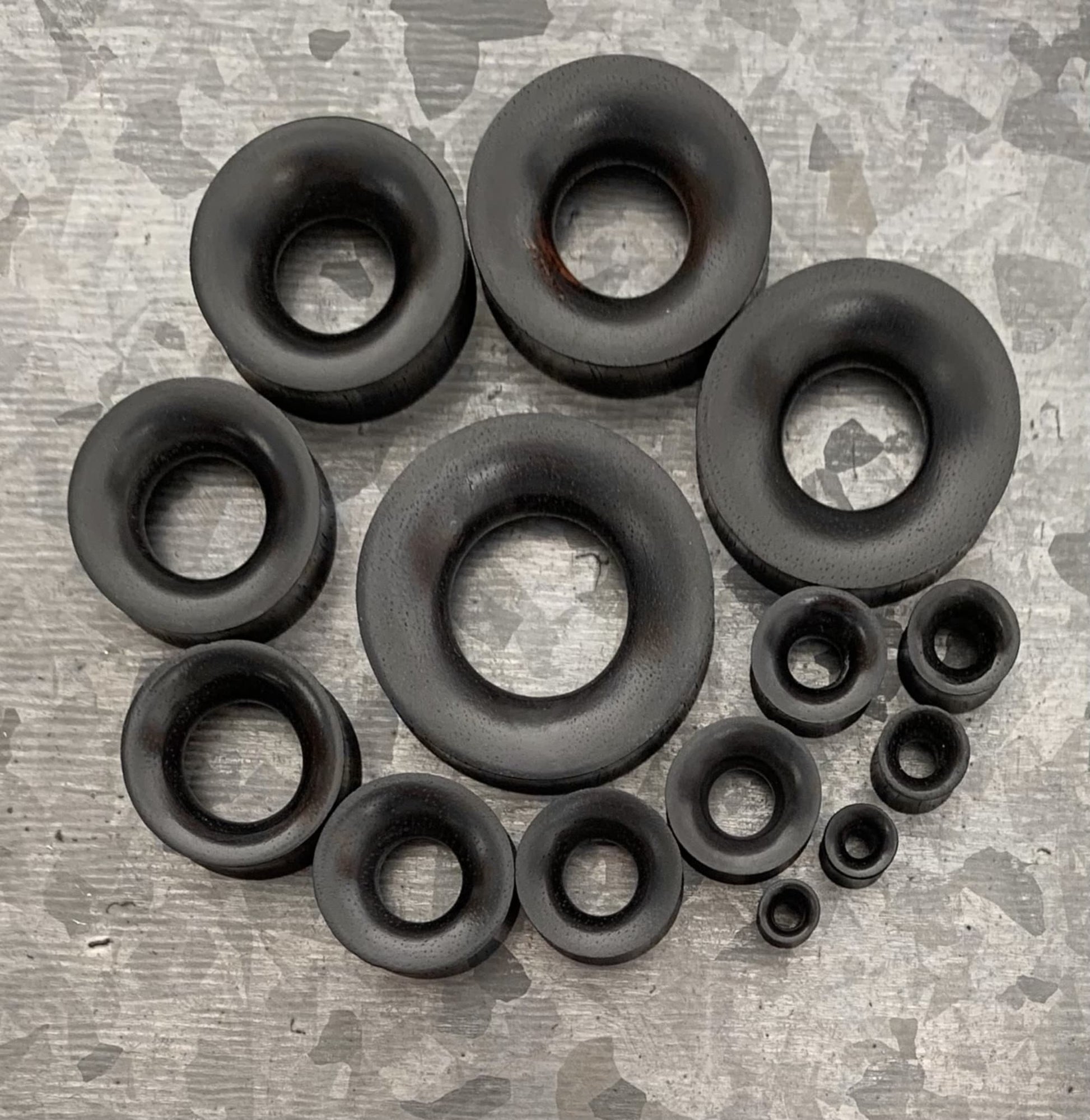 PAIR of Beautiful Concave Organic Black Areng Wood Double Flare Tunnels - Gauges 4g (5mm) thru 1&3/8" (35mm) available!