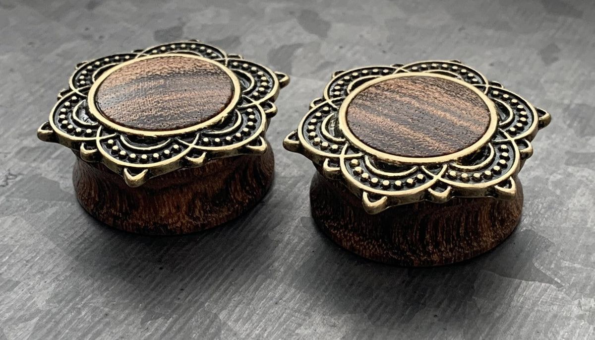 PAIR of Stunning Rose Wood Rose of Sharon Top Saddle Plugs - Gauges 2g (6mm) up to 1" (25mm) available!