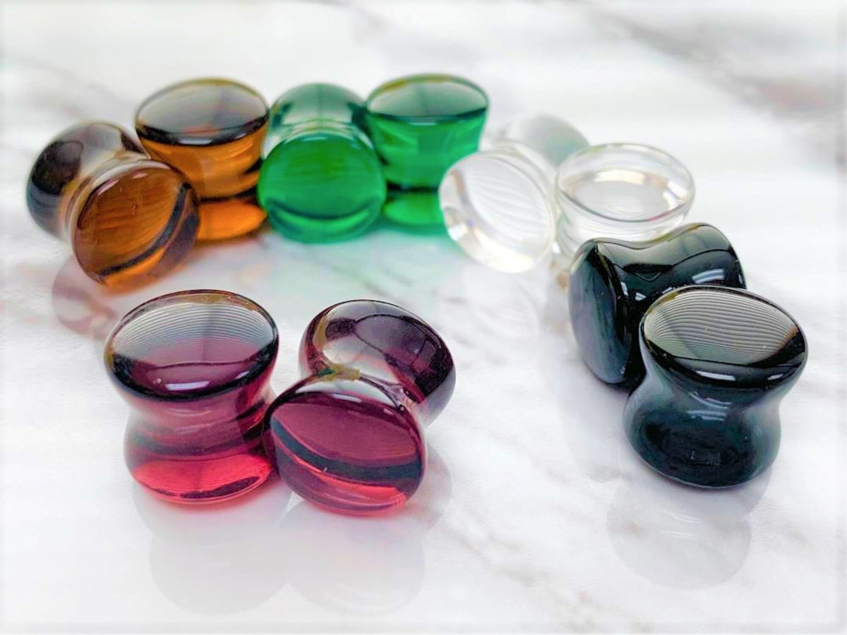 PAIR of Stunning Smoke Topaz Glass Double Flare Plugs - Gauges 2g (6mm) through 5/8" (16mm) available!