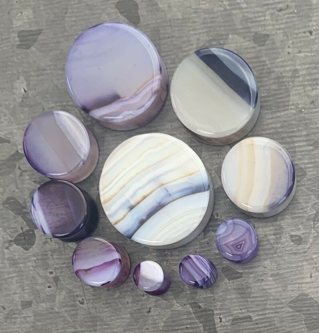 PAIR of Unique Purple Striped Agate Double Flare Organic Stone Plugs - Gauges 4g (5mm) thru 1" (25mm) available!