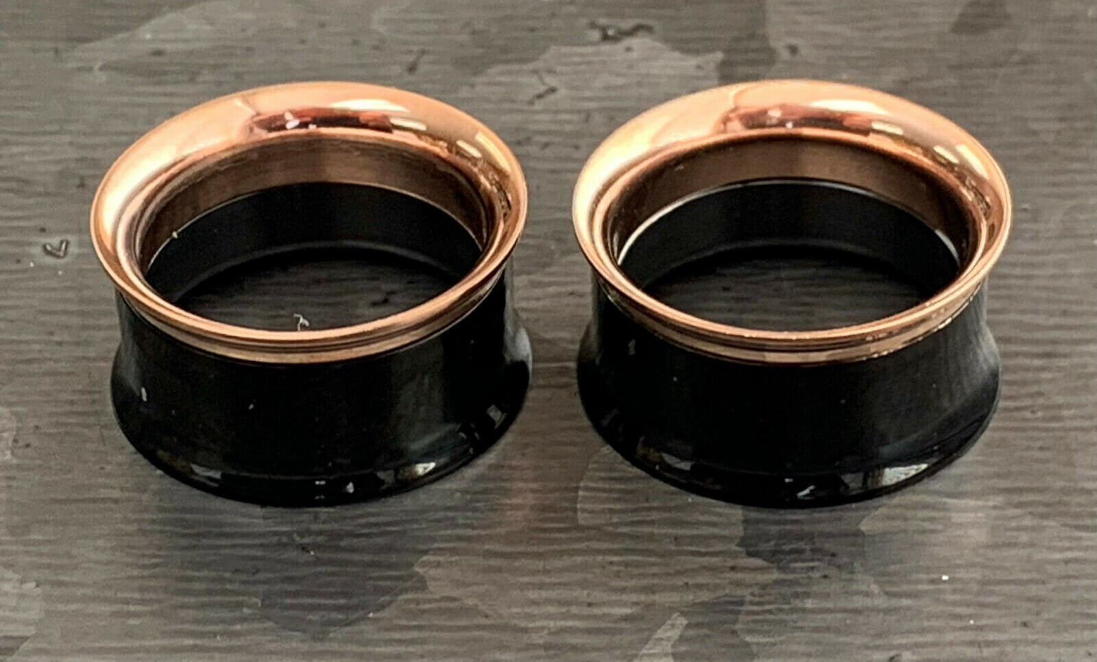 PAIR of Beautiful Black and Rose Gold Internally Threaded Tunnels/Plugs - Gauges 2g (6mm) thru 3/4" (19mm) Available!