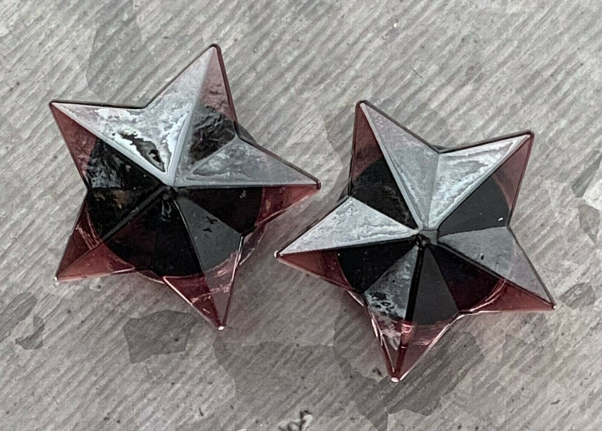 PAIR of Beautiful Purple Glass Star Double Flare Plugs - Gauges 0g (8mm) thru 5/8" (16mm) available!