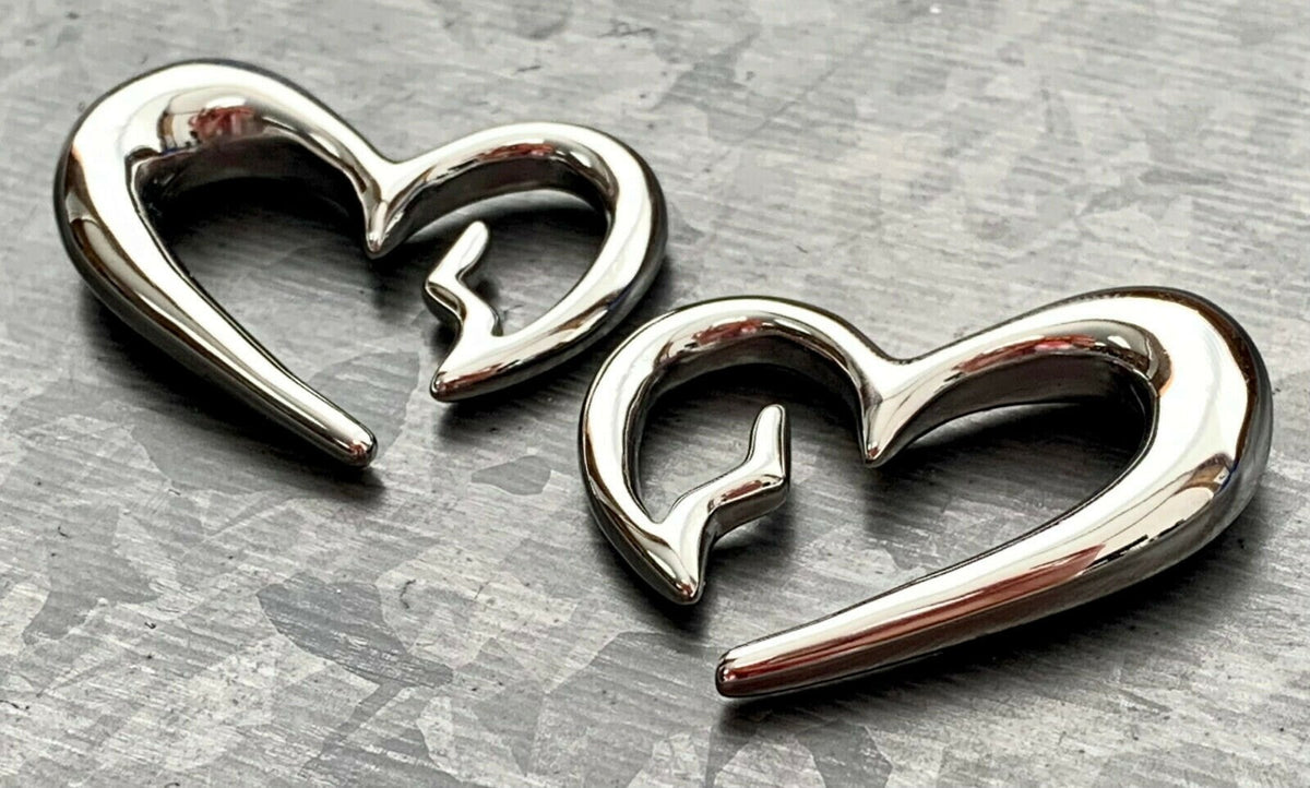 PAIR of Unique Surgical Steel Heart Breaker Tapers 8mm (0g) ONLY!!!!!!!!!!!!!!!!!