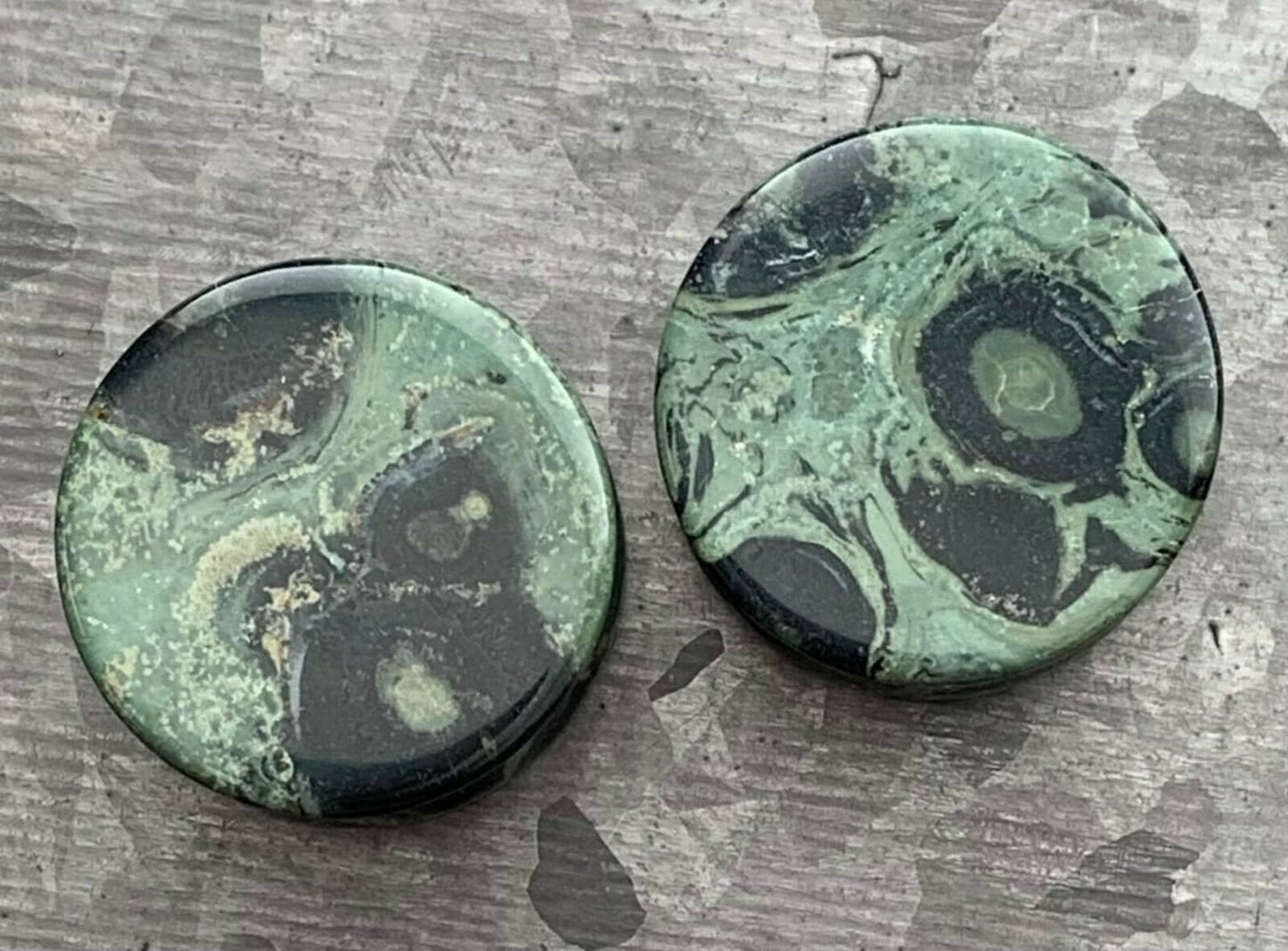 PAIR of Unique Natural Green Eye Jasper Double Flare Stone Plugs - Gauges 8g (3mm) thru 1" (25mm) available!