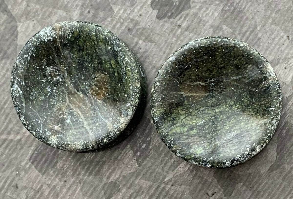 PAIR of Stunning Organic Concave Green Serpentine Double Flare Stone Plugs - Gauges 2g (6mm) up to 1" (25mm) available!