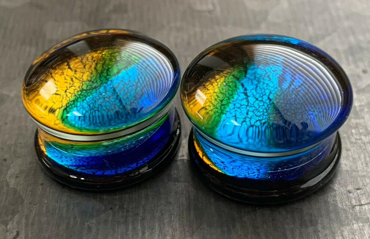 PAIR of Stunning Oceanic Design Glass Double Flare Plugs - Gauges 2g (6mm) up to 3/4" (19mm) available!