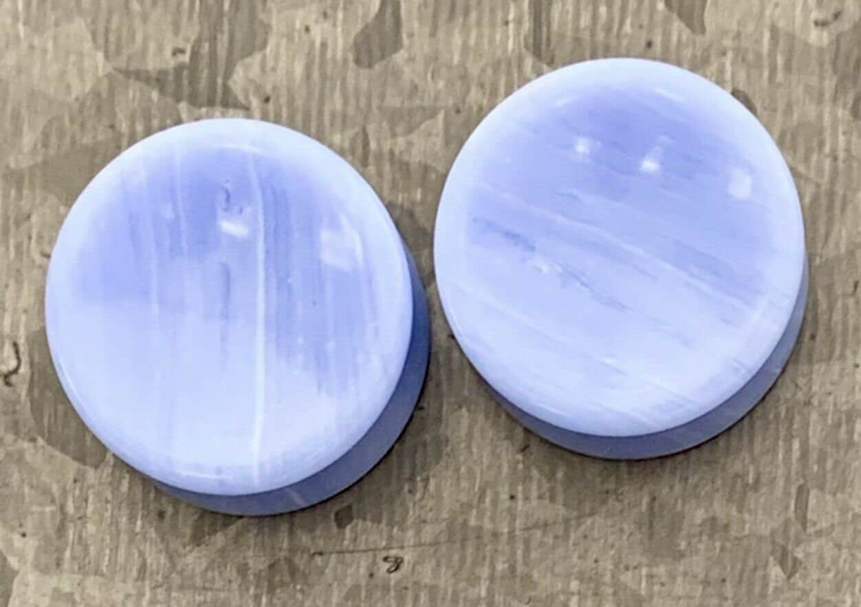 PAIR of Brilliant Concave Blue Lace Agate Double Flare Organic Stone Plugs - Gauges 2g (6mm) thru 1" (25mm) available!