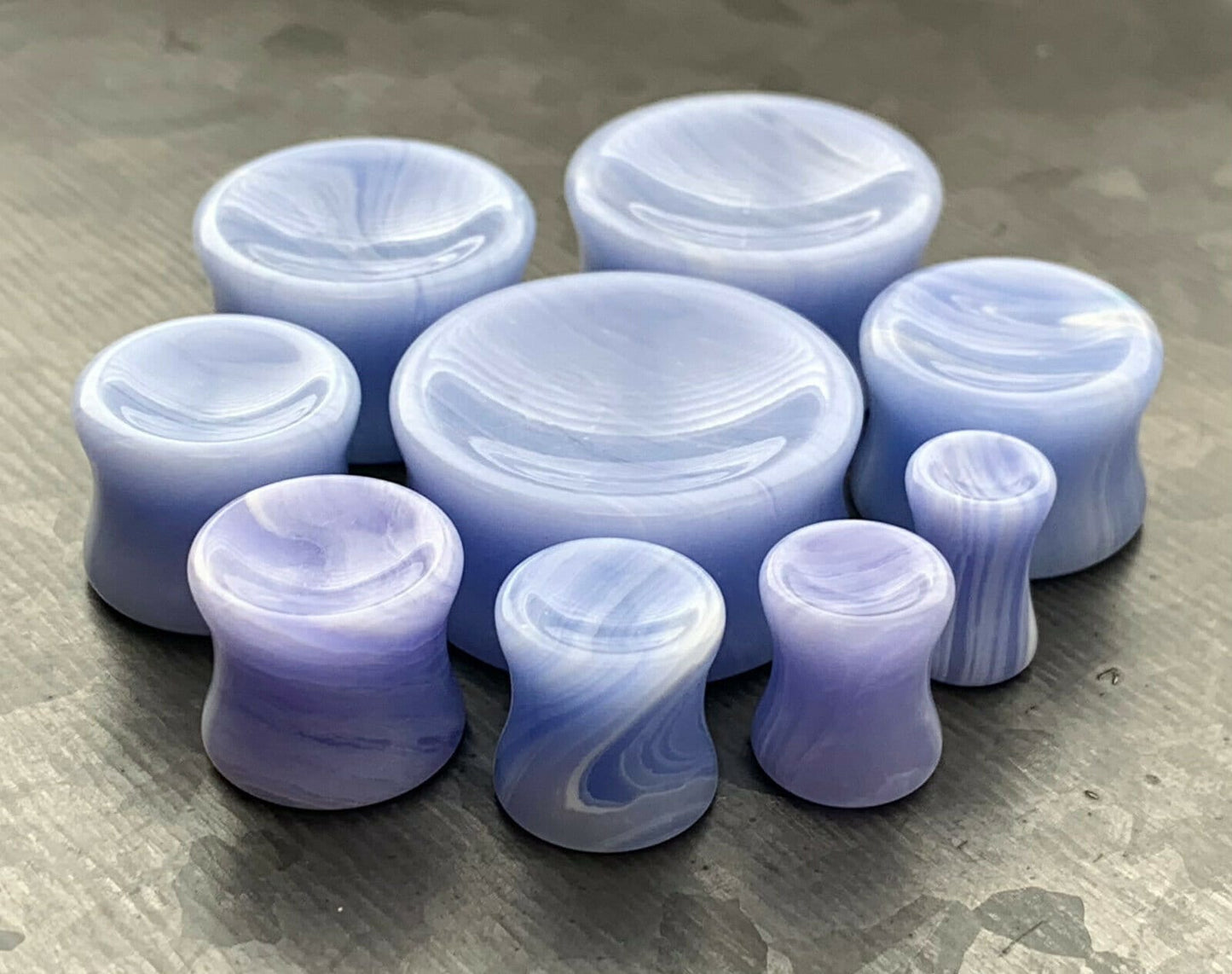 PAIR of Brilliant Concave Blue Lace Agate Double Flare Organic Stone Plugs - Gauges 2g (6mm) thru 1" (25mm) available!