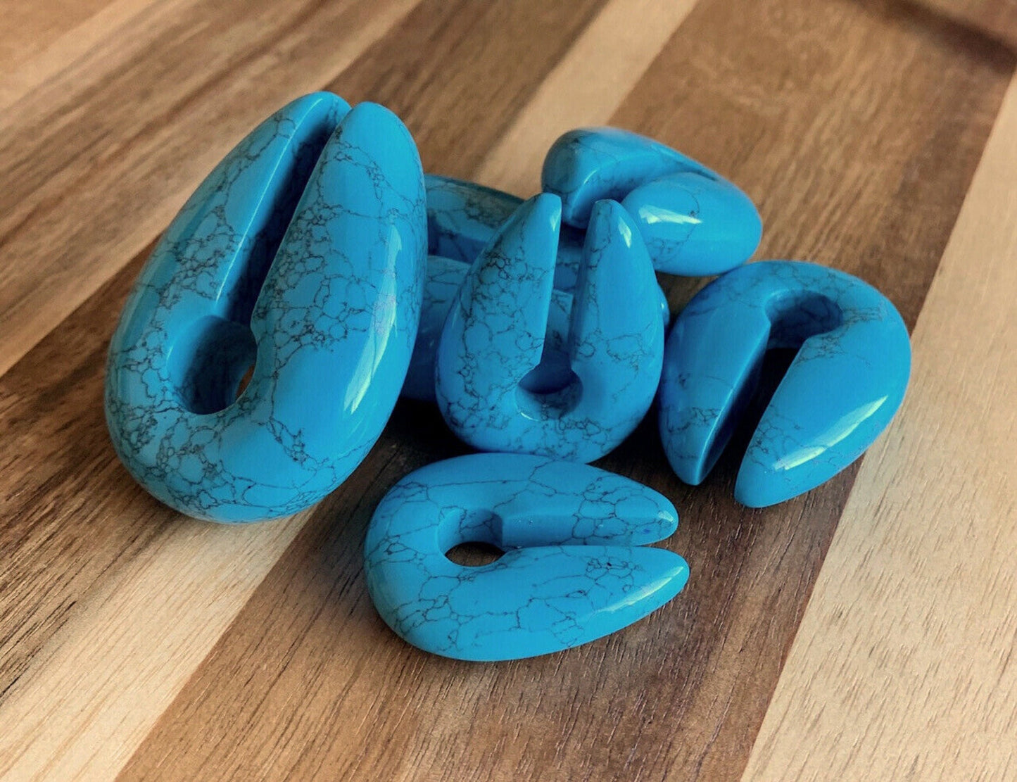 PAIR of Organic Turquoise Keyhole Hanger Ear Weight Tunnels/Plugs - Gauge 0g (8mm) thru 5/16 (16mm) available!