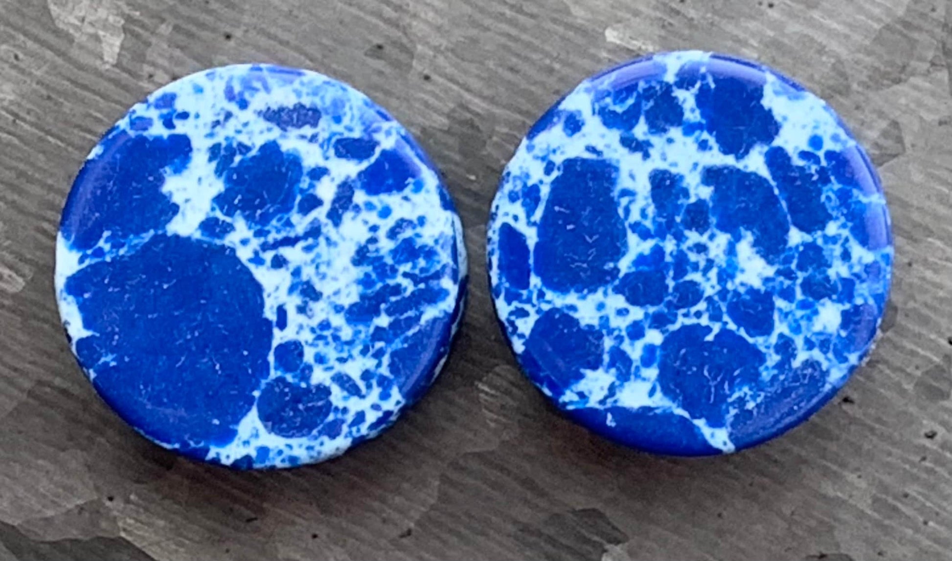 Pair of Brilliant Imperial Blue Jasper Stone Double Flare Plugs - Gauges 6g (4mm) through 1"(25mm) available!