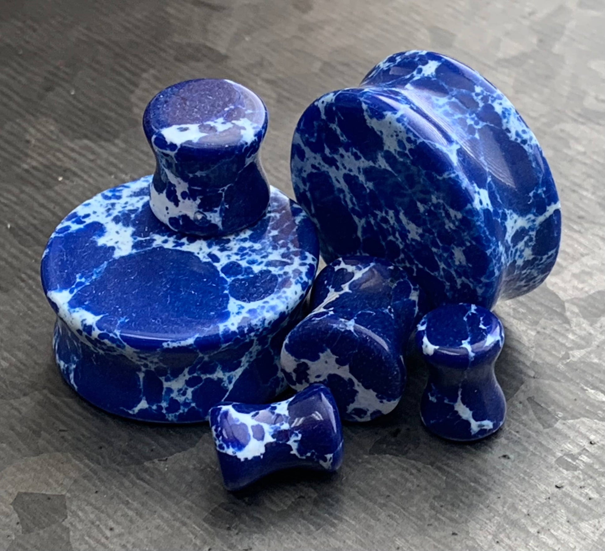 Pair of Brilliant Imperial Blue Jasper Stone Double Flare Plugs - Gauges 6g (4mm) through 1"(25mm) available!