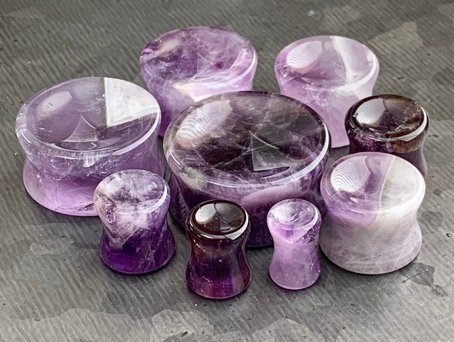 PAIR of Stunning Concave Organic Amethyst Stone Plugs - Gauges 2g (6mm) to 1" (25mm) available!