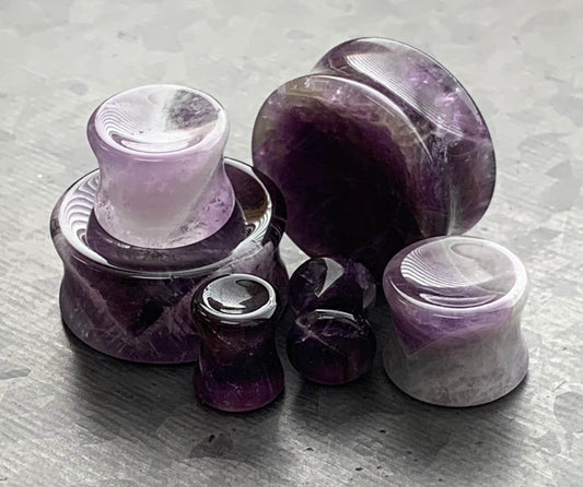 PAIR of Stunning Concave Organic Amethyst Stone Plugs - Gauges 2g (6mm) to 1" (25mm) available!