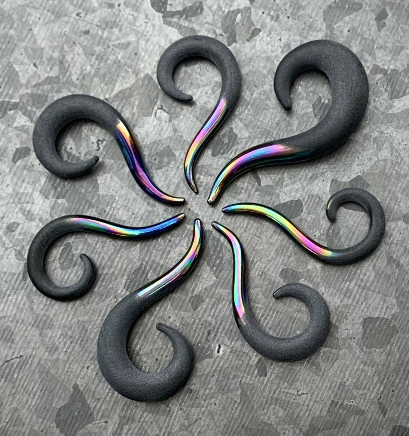 PAIR of Stunning Two-Toned Matte & Rainbow Glass Spiral Hanging Tapers - Gauges 6g (4mm) thru 00g (10mm) available!