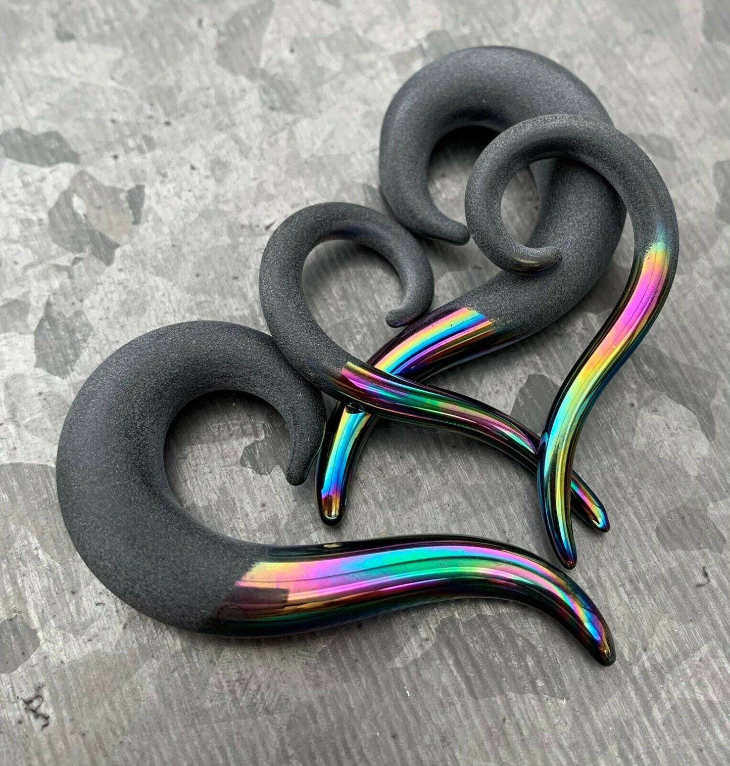 PAIR of Stunning Two-Toned Matte & Rainbow Glass Spiral Hanging Tapers - Gauges 6g (4mm) thru 00g (10mm) available!