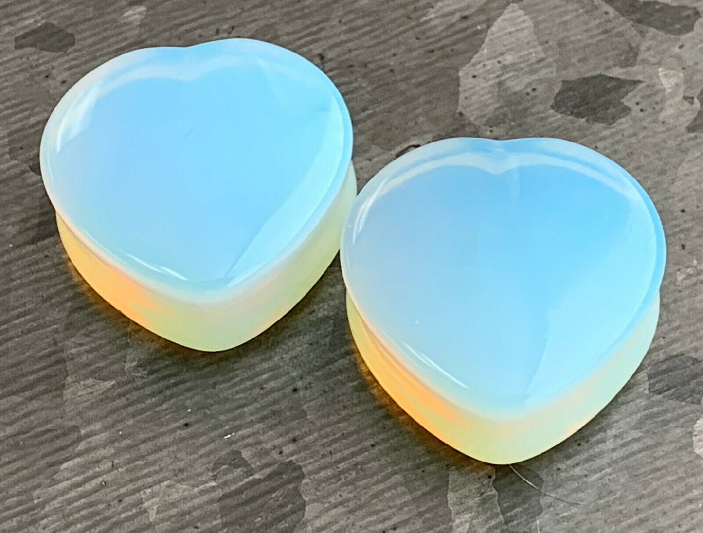 PAIR of Brilliant Opalite Opalescent Heart Double Flare Stone Plugs - Gauges 2g (6mm) thru 1" (25mm) available!