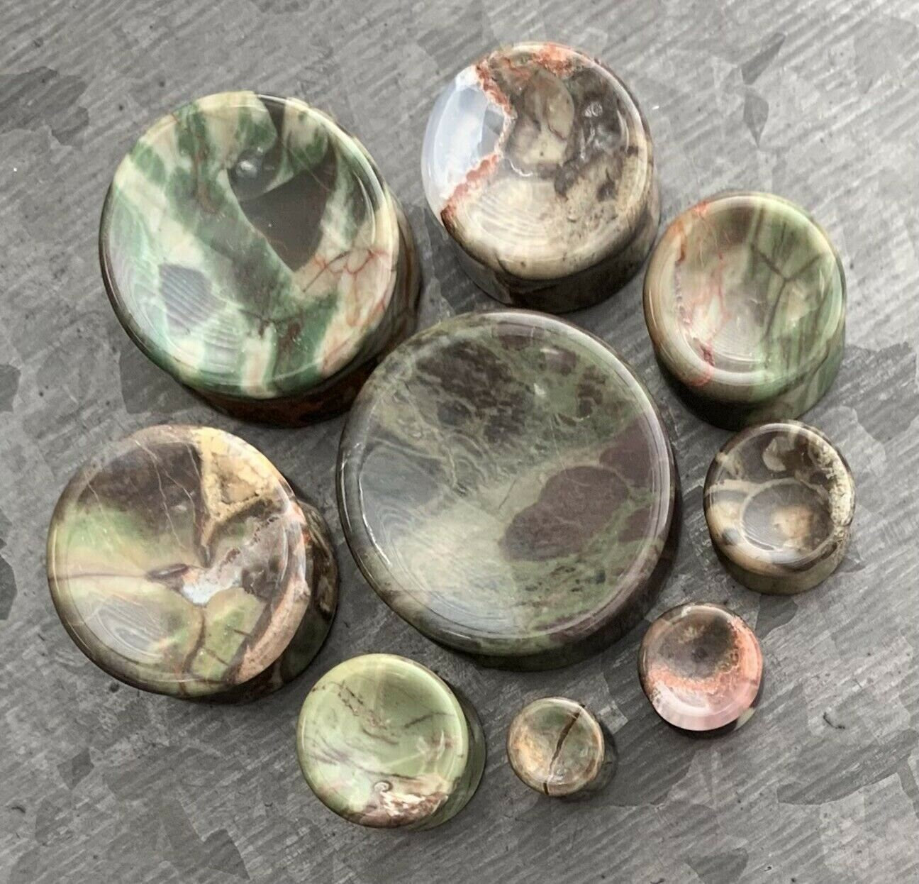 PAIR of Unique Amber Agate Stone Double Flare Organic Plugs - Gauges 2g (6mm) thru 1" (25mm) available!