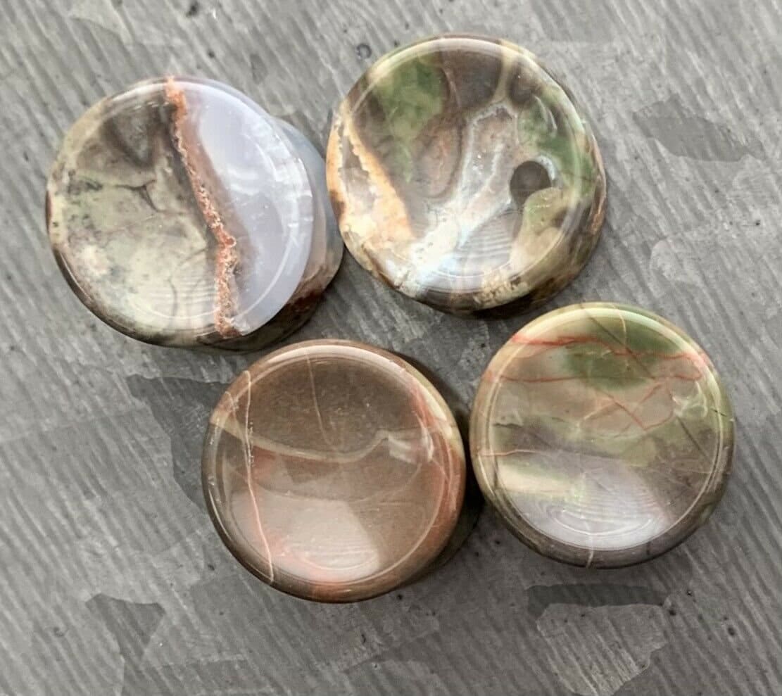 PAIR of Unique Amber Agate Stone Double Flare Organic Plugs - Gauges 2g (6mm) thru 1" (25mm) available!