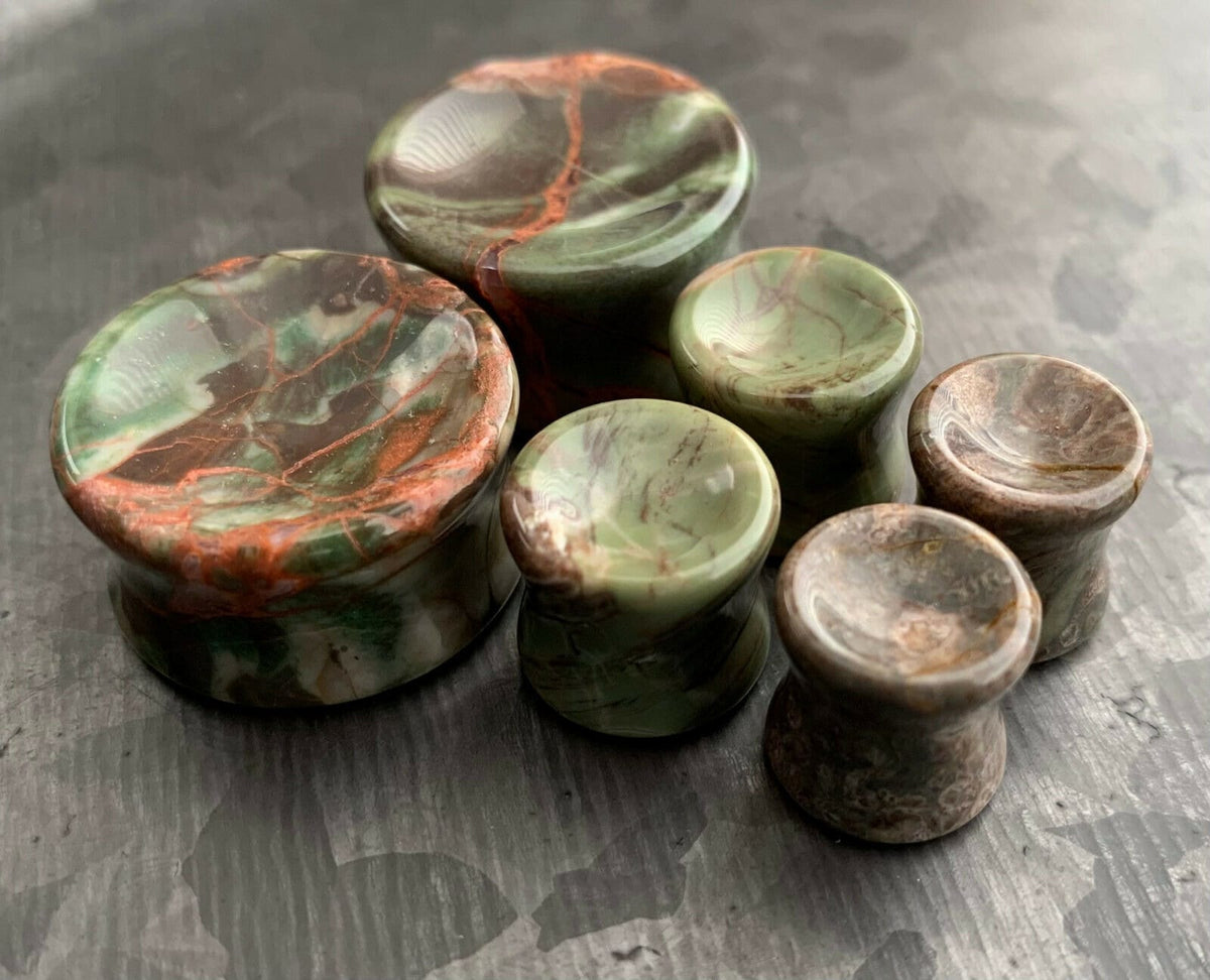 PAIR of Unique Amber Agate Stone Double Flare Organic Plugs - Gauges 2g (6mm) thru 1" (25mm) available!