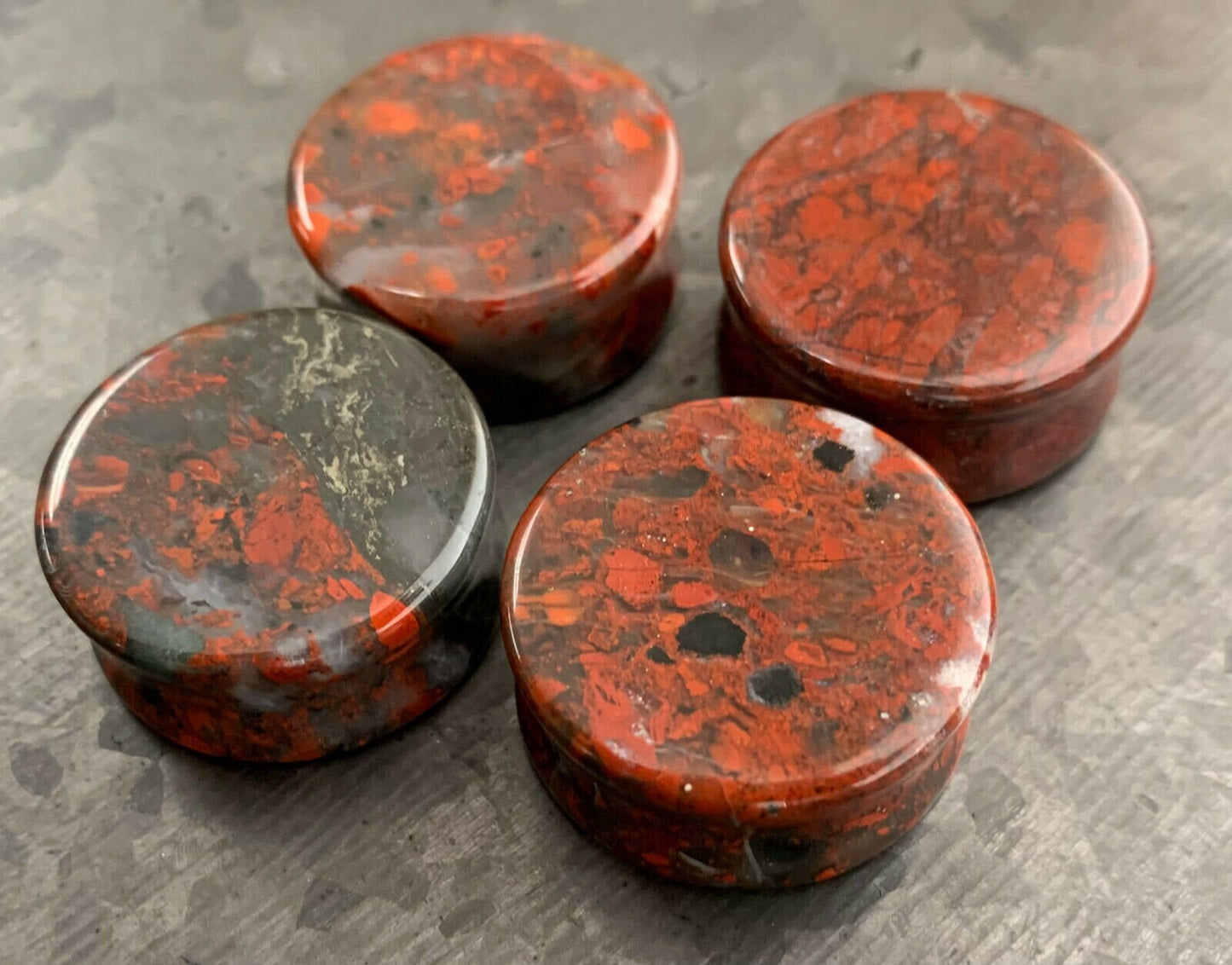 PAIR of Beautiful Organic Natural Red Brecciated Jasper Stone Double Flare Plugs - Gauges 6g (4mm) thru 1" (25mm) Available!