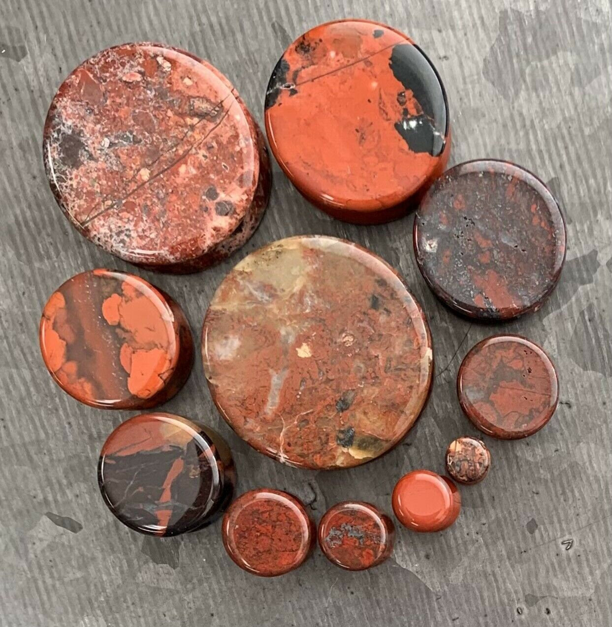 PAIR of Beautiful Organic Natural Red Brecciated Jasper Stone Double Flare Plugs - Gauges 6g (4mm) thru 1" (25mm) Available!