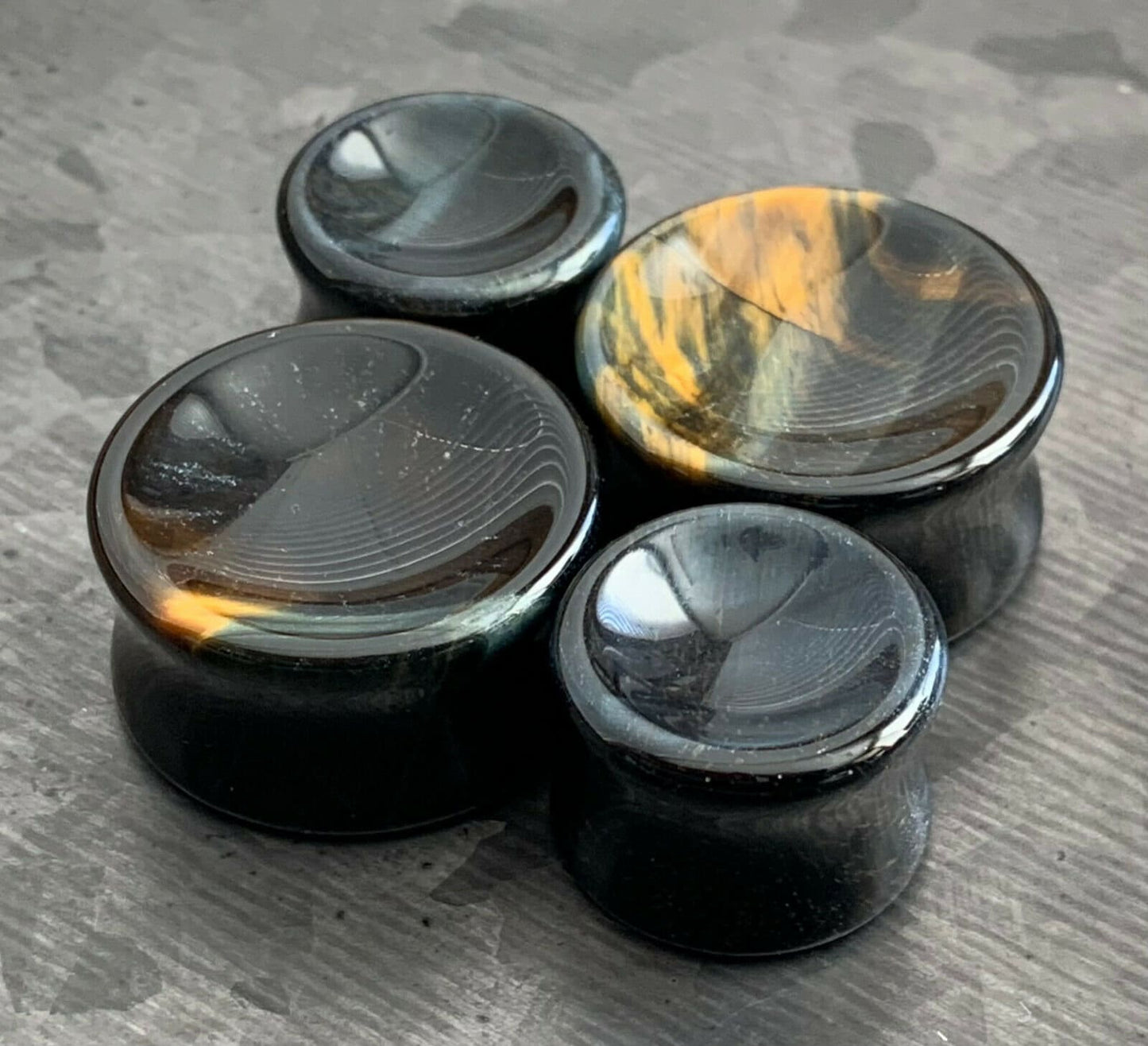 PAIR of Stunning Concave Blue Tiger Eye Organic Stone Plugs - Gauges 6g (4mm) up to 1" (25mm) available!